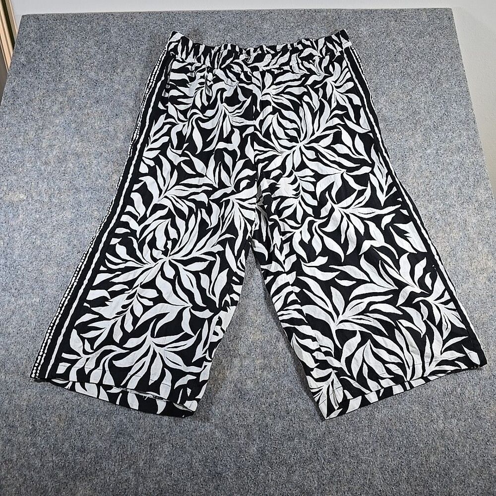 Style & Co Plus Size 3X Linen Blend Pull On Wide Leg Crop Pants Tropical Floral
